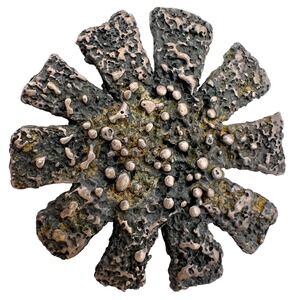 Brutalist Industrial Brooch Handcrafted Silver Tone Starburst Raw Metal Textured